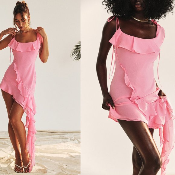 HOUSE OF CB 'Marcia' French Pink Ruffle Mini Dress NWOT - Picture 1 of 12